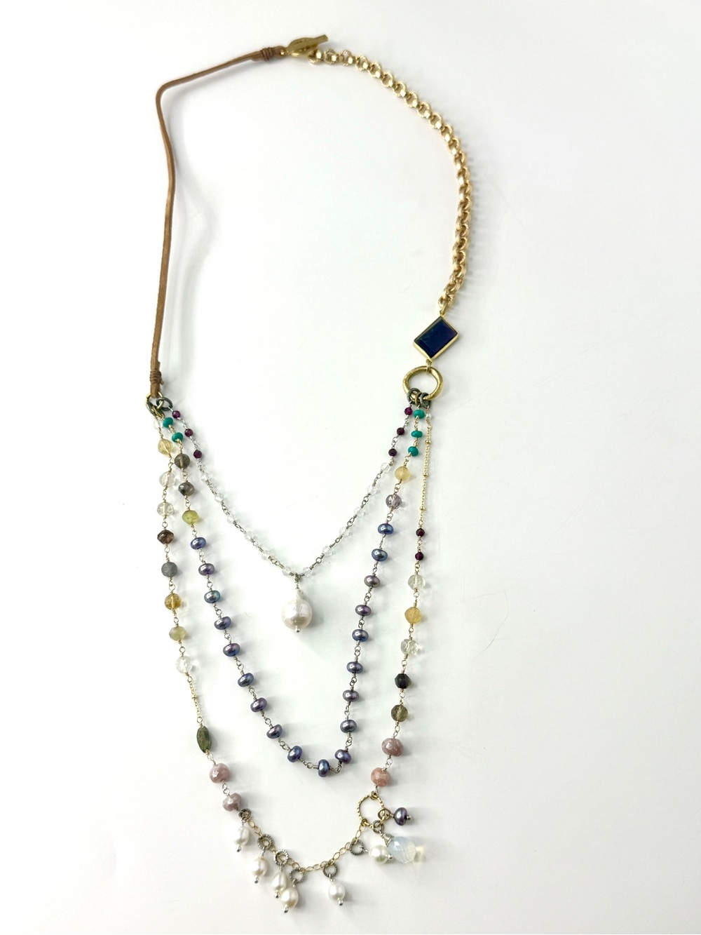 Multi Strand Mixed Gemstone Necklace, Sundance Inspired Jewelry